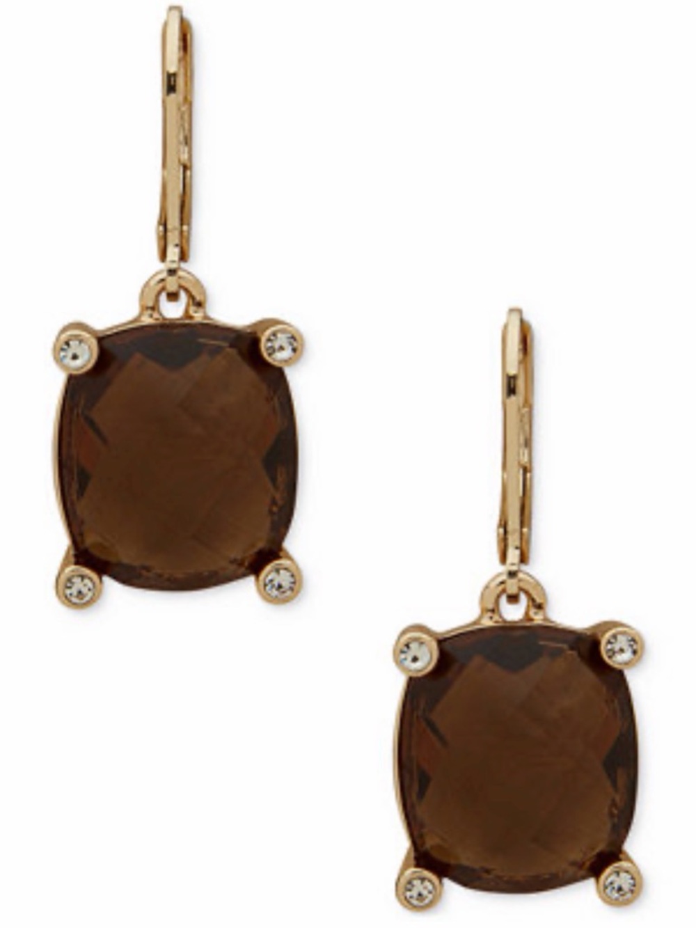 Anne Klein Gold Tone Cushion Cut Smoky Quartz Dangle Drop With Leverback Closure
